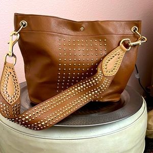 Sharif Saffiano Camel Leather tote with gold tone hardware. Excellent condition!